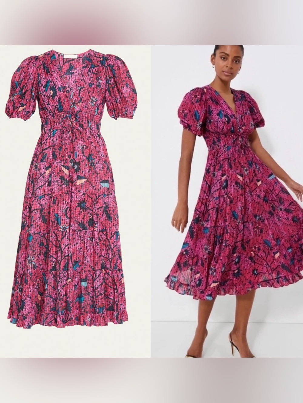 Ulla Johnson Snapdragon‎ Thelma Puff Sleeve Midi Dress Pink Size 10